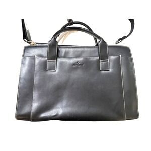 Samsonite Laptop Briefcase Leather Black 15in Padded Compartments Shoulder Strap